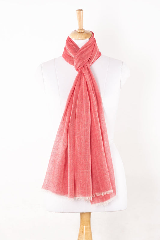 Plain Weave Chambray Merino Wool Scarf - Fuchsia-0