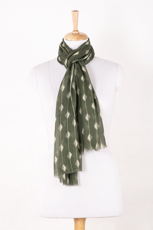 Spindle Print Cotton Modal Scarf - Bottle Green-0