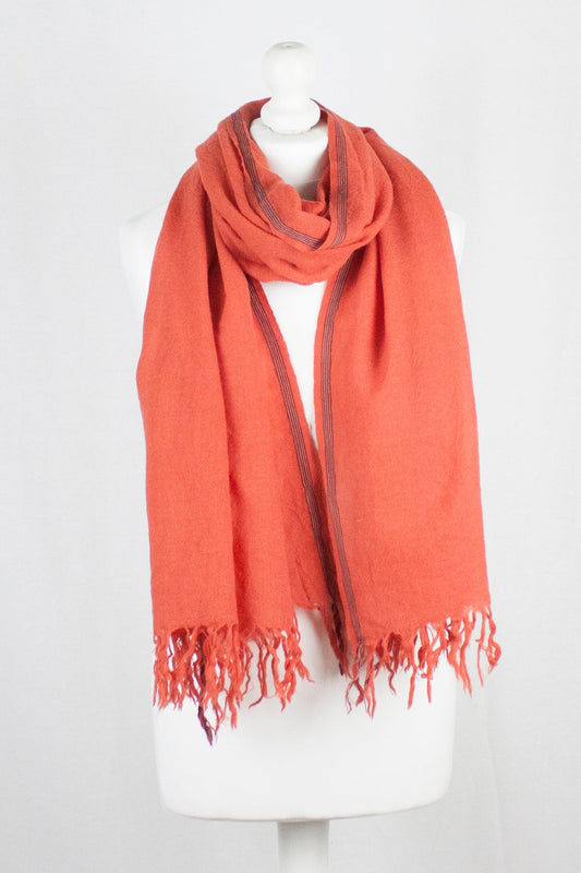 Plain Coarse Weave Merino Wool Scarf - Orange-0