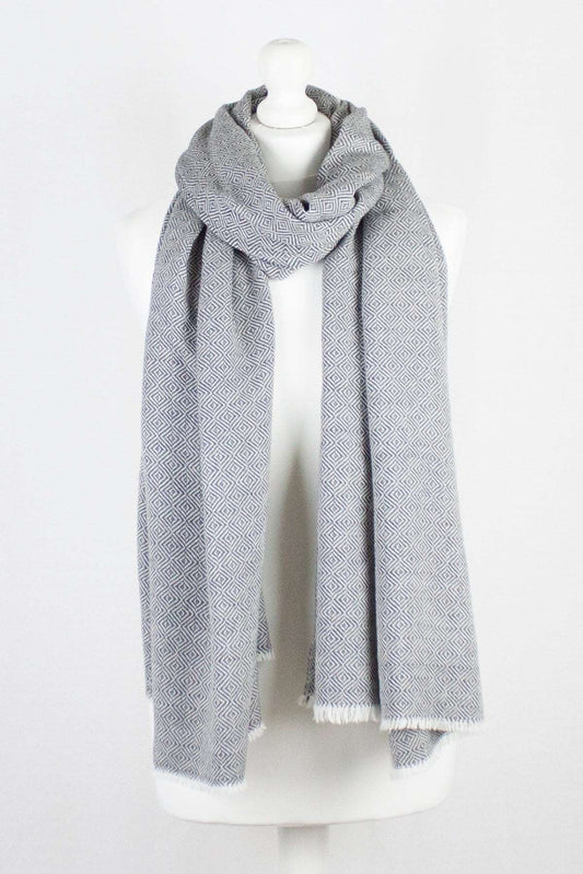 Alpine Merino Diamond Weave Two Tone Wool Scarf - Grey-0