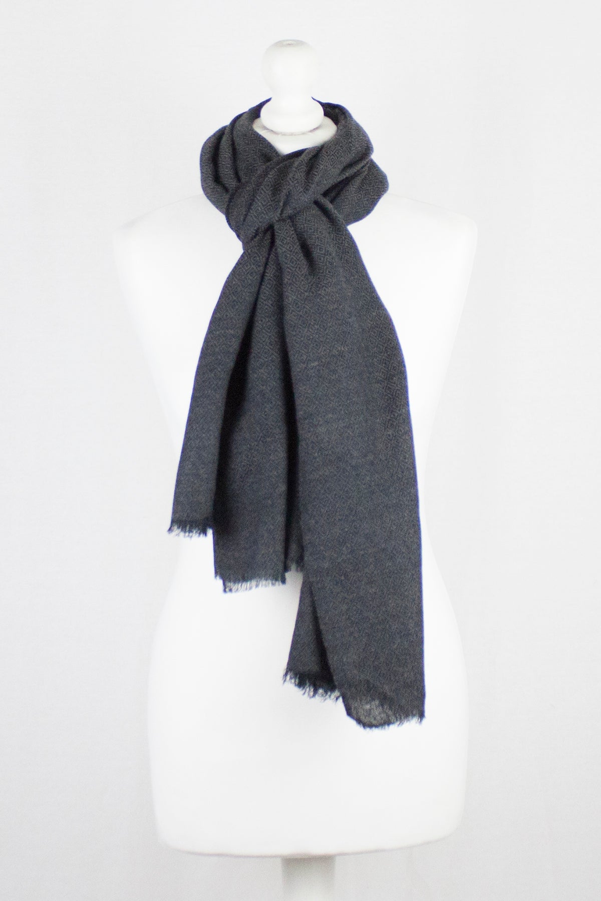 Diamond Weave Two Tone Merino Wool Scarf - Charcoal-1