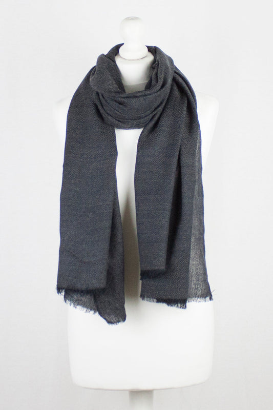 Diamond Weave Two Tone Merino Wool Scarf - Charcoal-0