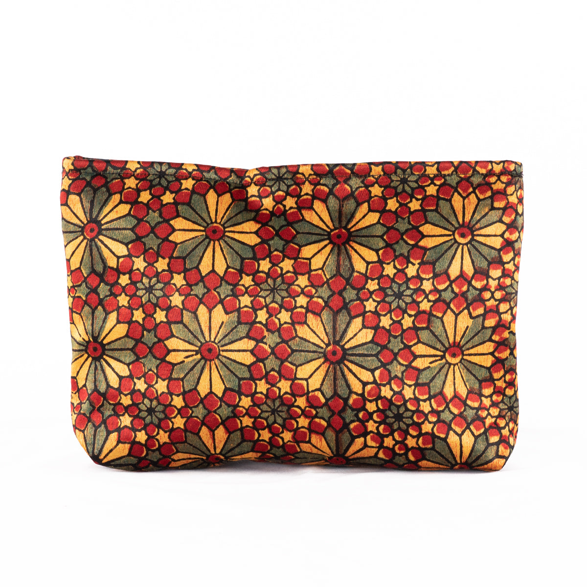 Hand-block Print Silk Travel Case Set of 3 - Red Yellow Green Geometric Floral-2