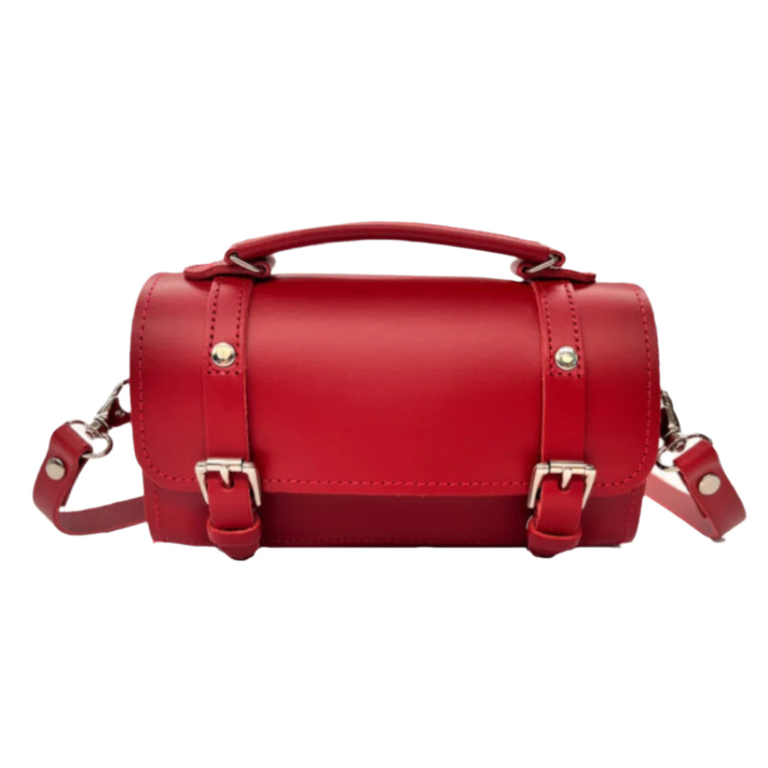 Handmade Leather Bowler Bag - Red-0