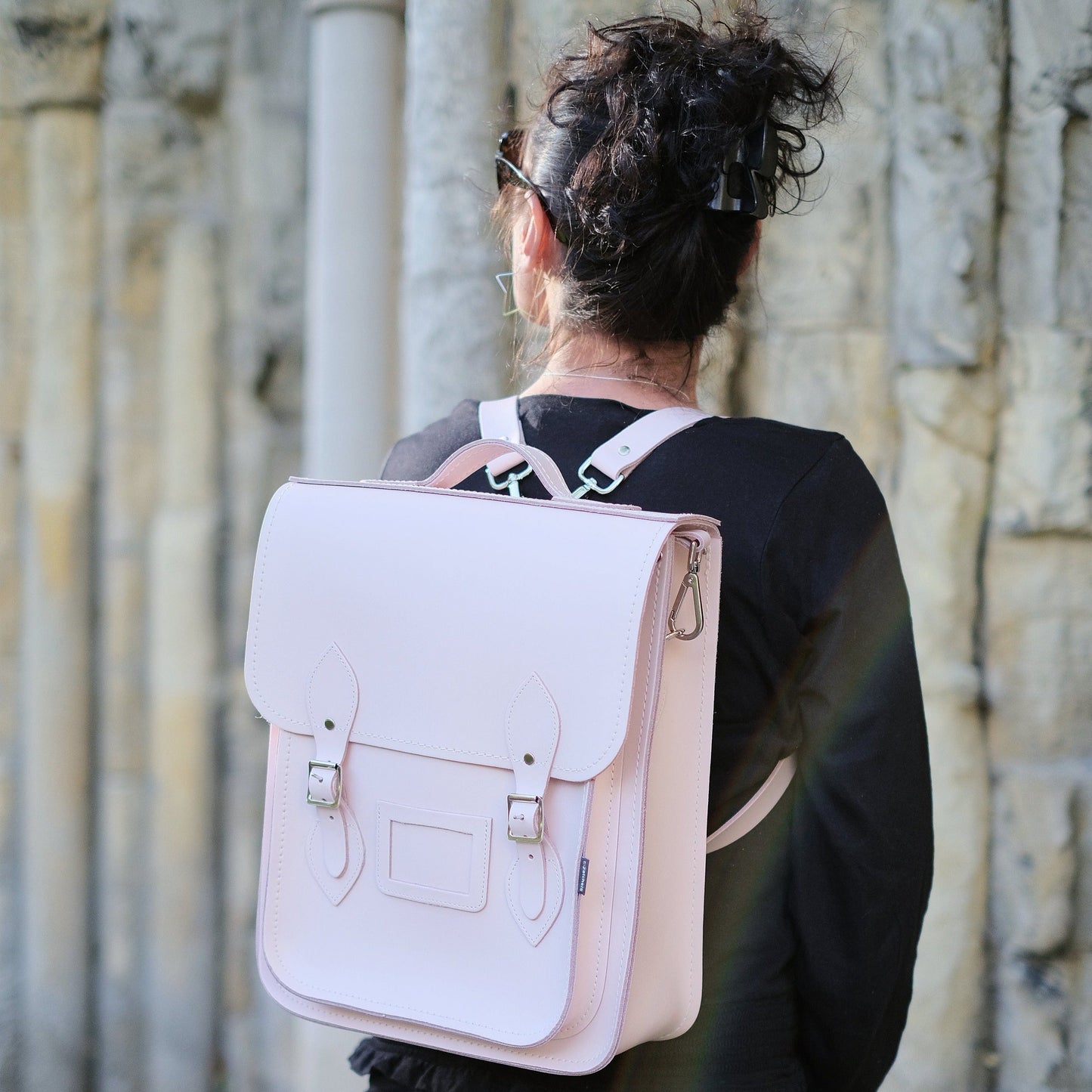 Handmade Leather City Backpack - Cherry Blossom-3