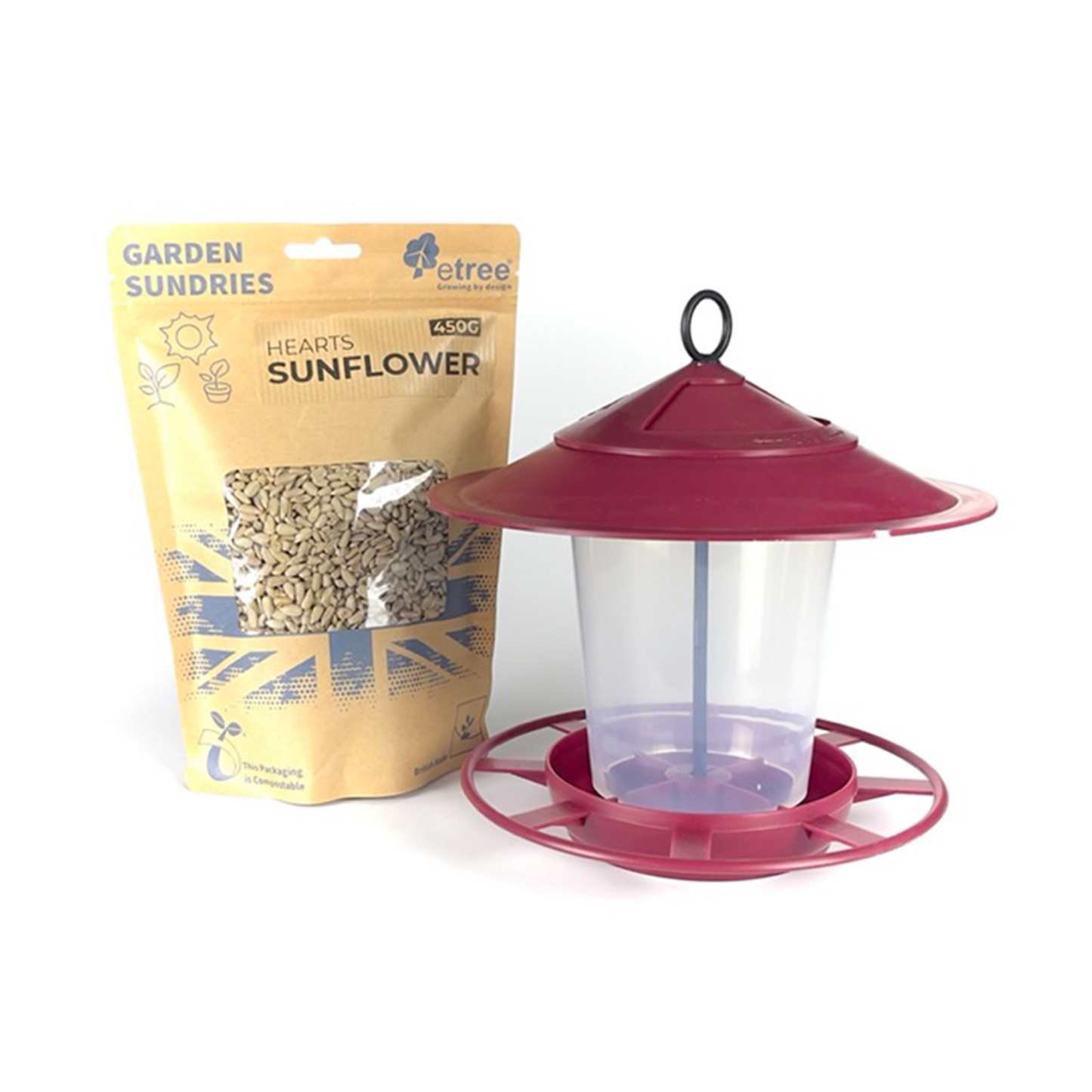 Pre Filled Hanging Lantern Bird Feeder Gift Set & Sunflower Hearts Wild Bird Seed (450g)-6