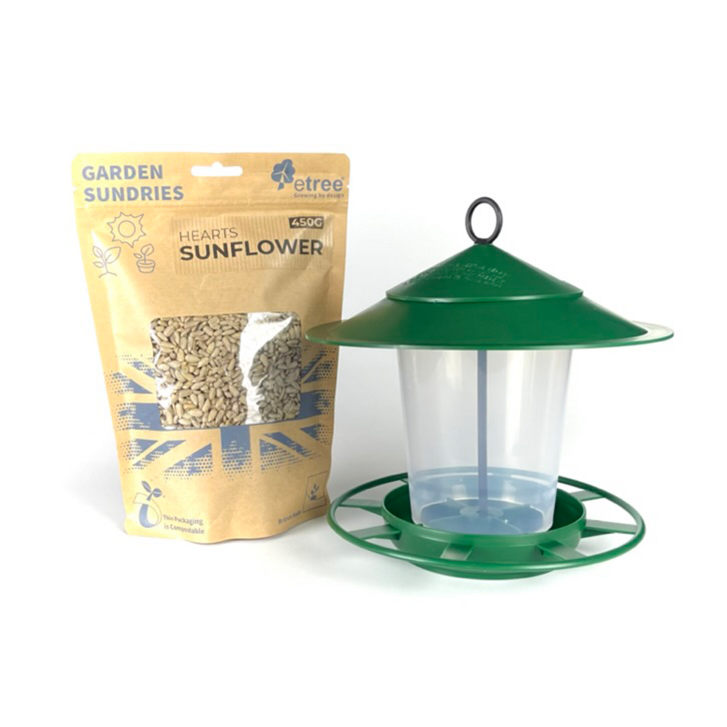 Pre Filled Hanging Lantern Bird Feeder Gift Set & Sunflower Hearts Wild Bird Seed (450g)-0