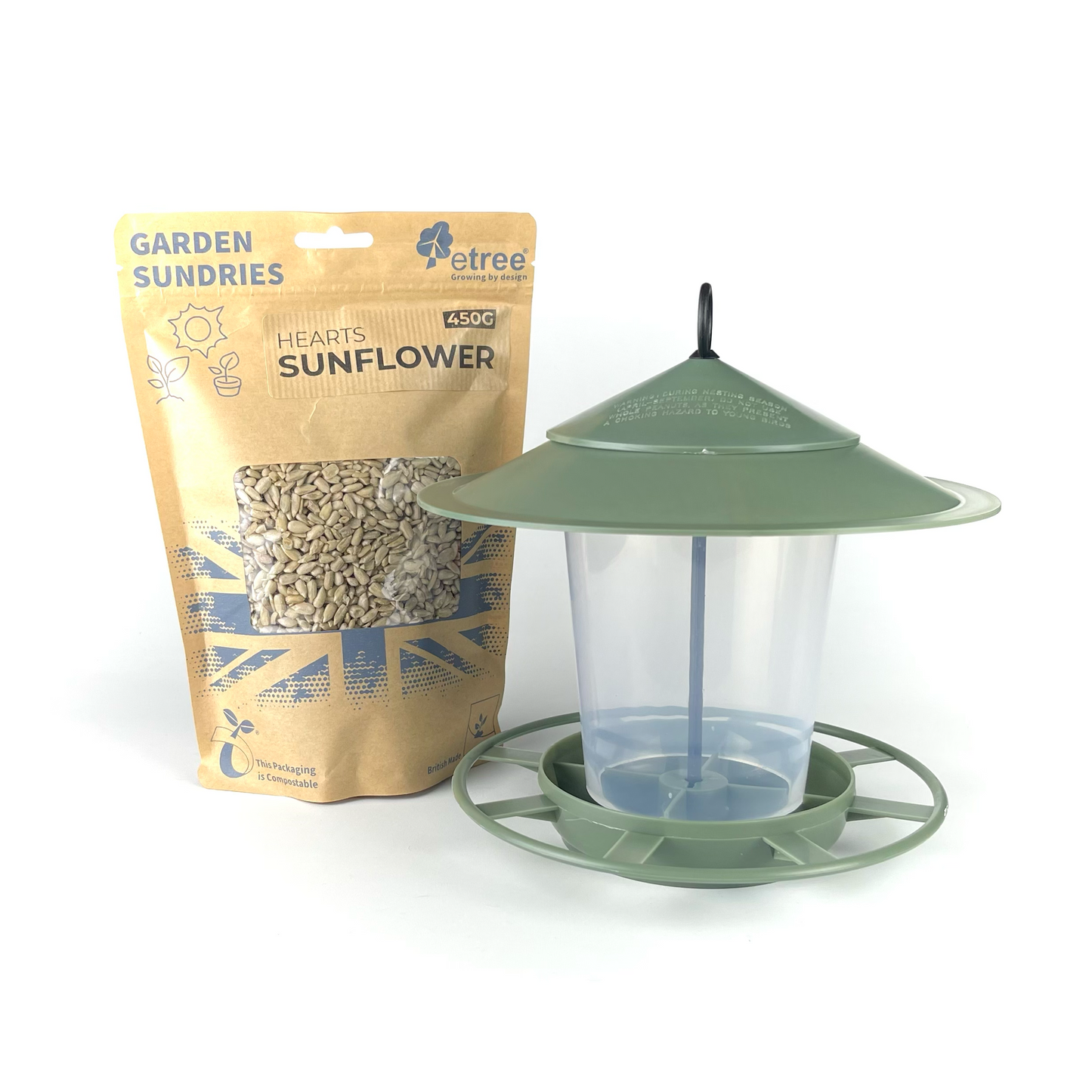 Pre Filled Hanging Lantern Bird Feeder Gift Set & Sunflower Hearts Wild Bird Seed (450g)-5