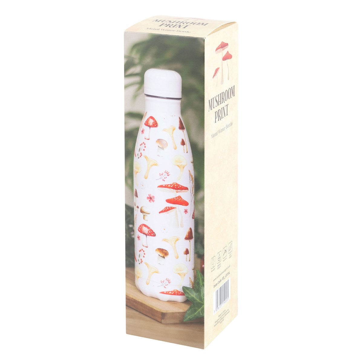 All Over Mushroom Print Metal Water Bottle-1