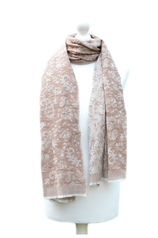 Paisley Jaal Jacquard Merino Wool Scarf - Brown-0