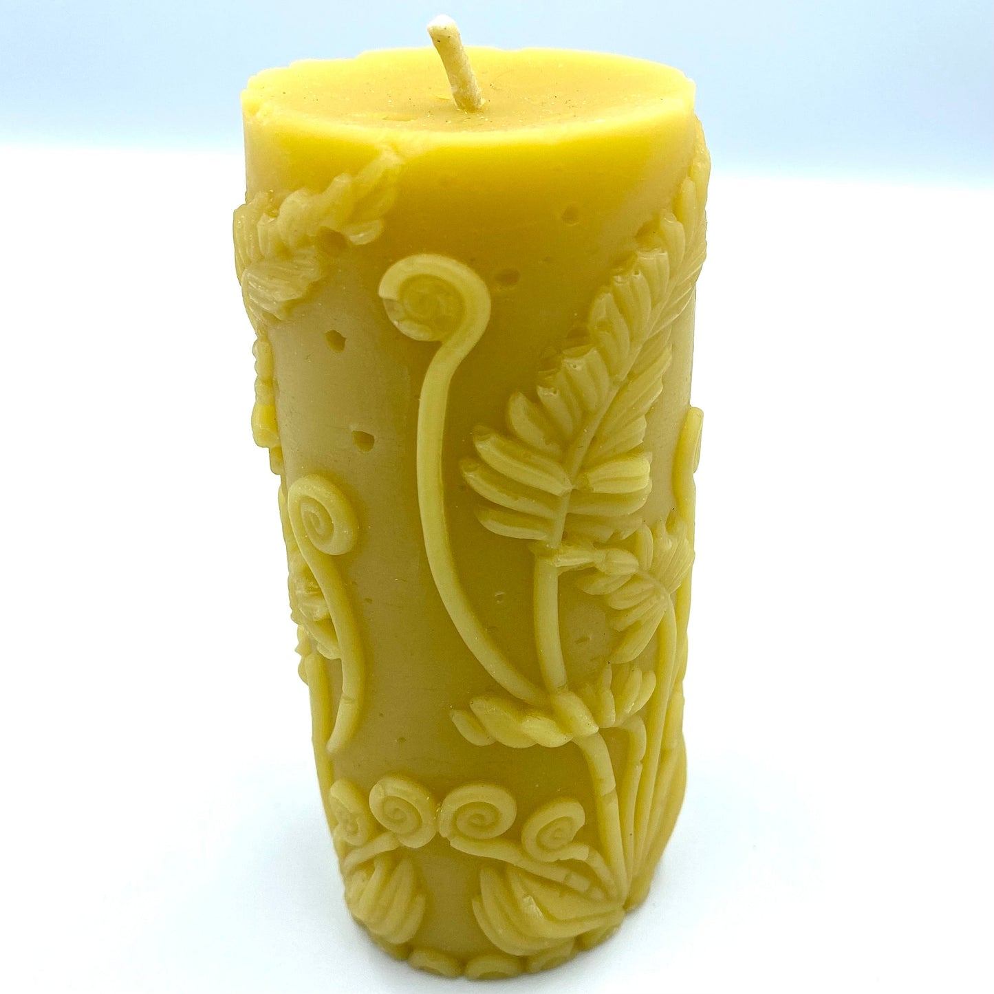 Fern Motif Pillar Candle- Pure British Beeswax-1