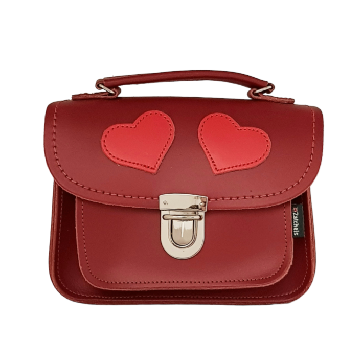 Luna Handmade Leather Bag - Love Hearts- Red-0