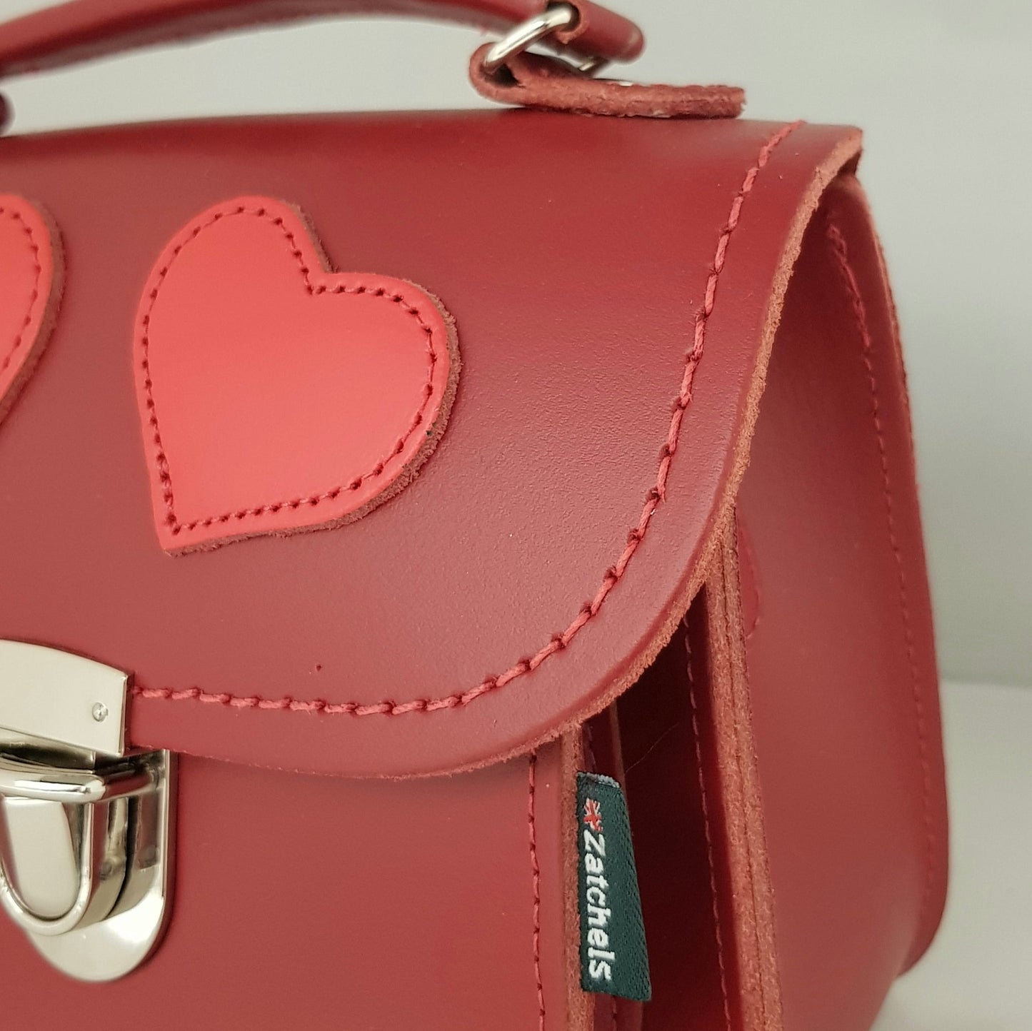 Luna Handmade Leather Bag - Love Hearts- Red-1