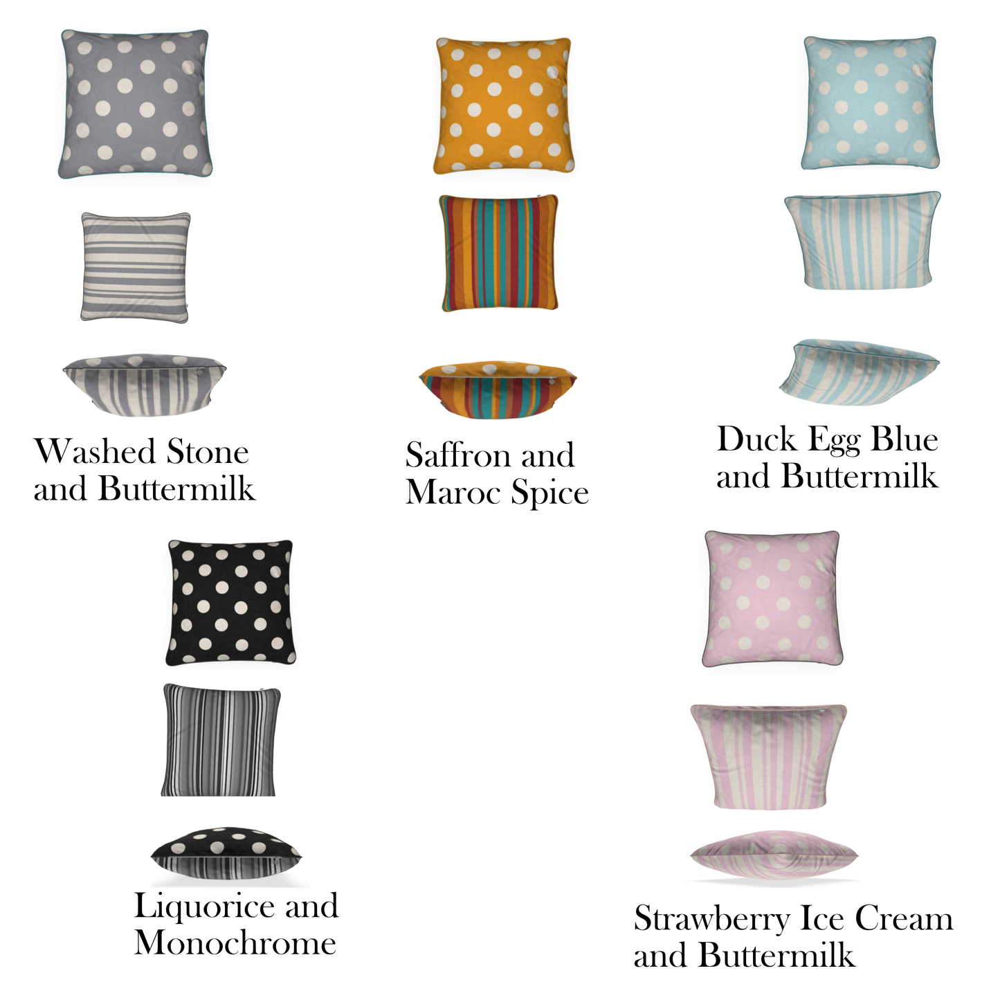 Polka Dot and Stripes Cushions and Covers in 100% Natural Cotton and Linen