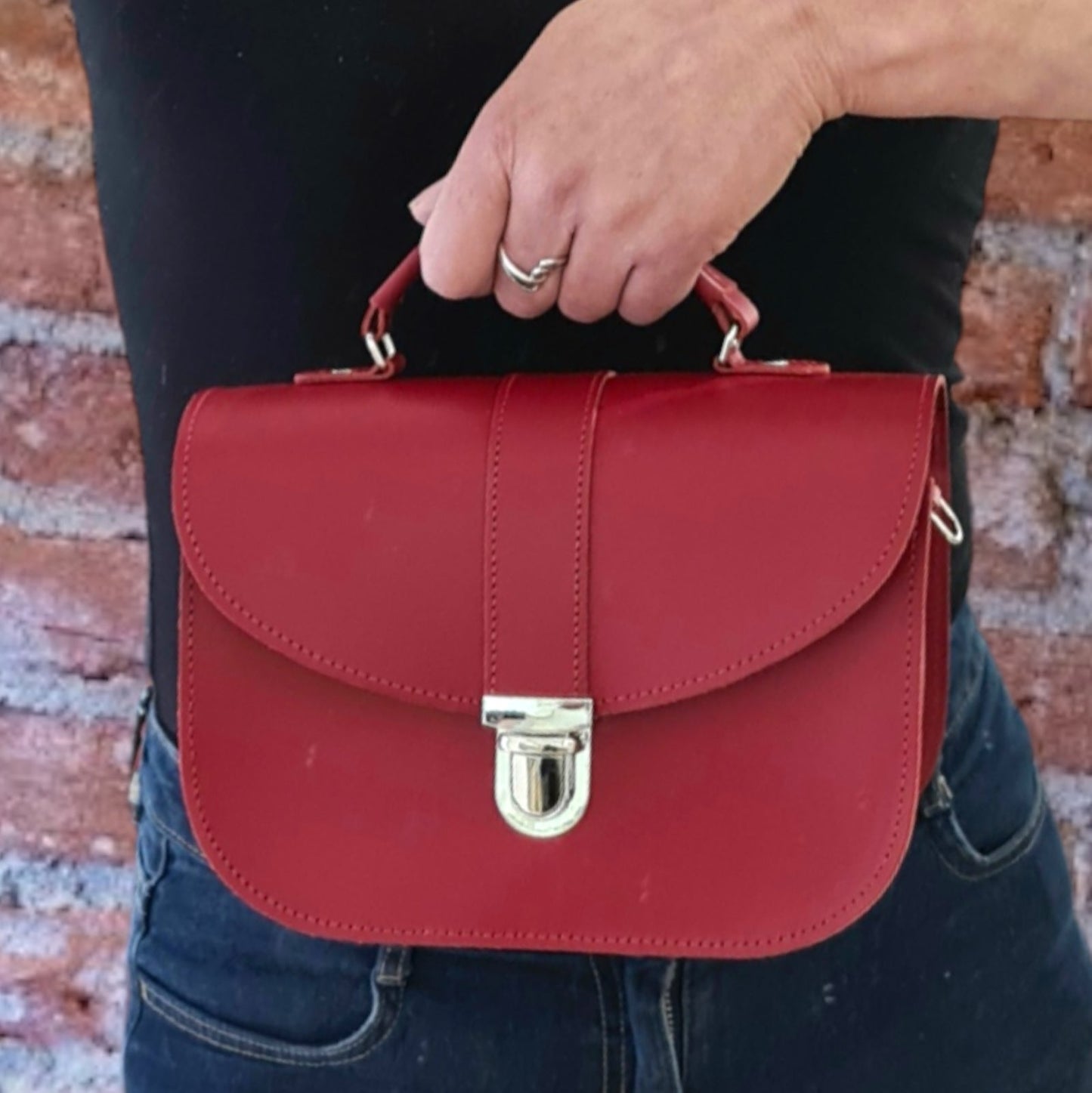 Olympia Handmade Leather Bag - Red-2