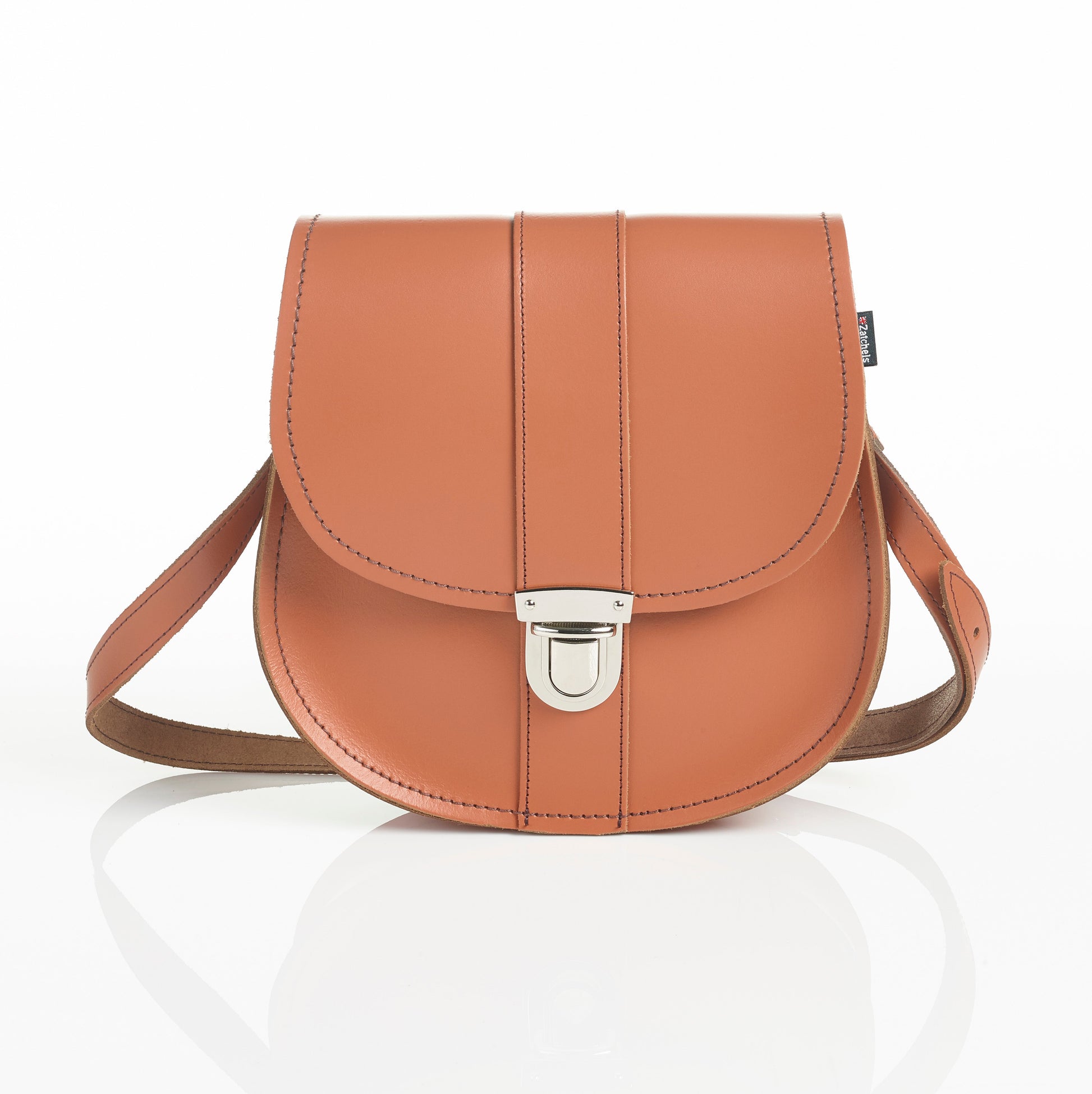 Handmade Leather Pushlock Saddle Bag - Burnt Orange-0