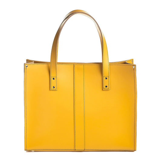 Handmade Leather Shopper - Yellow Ochre-0