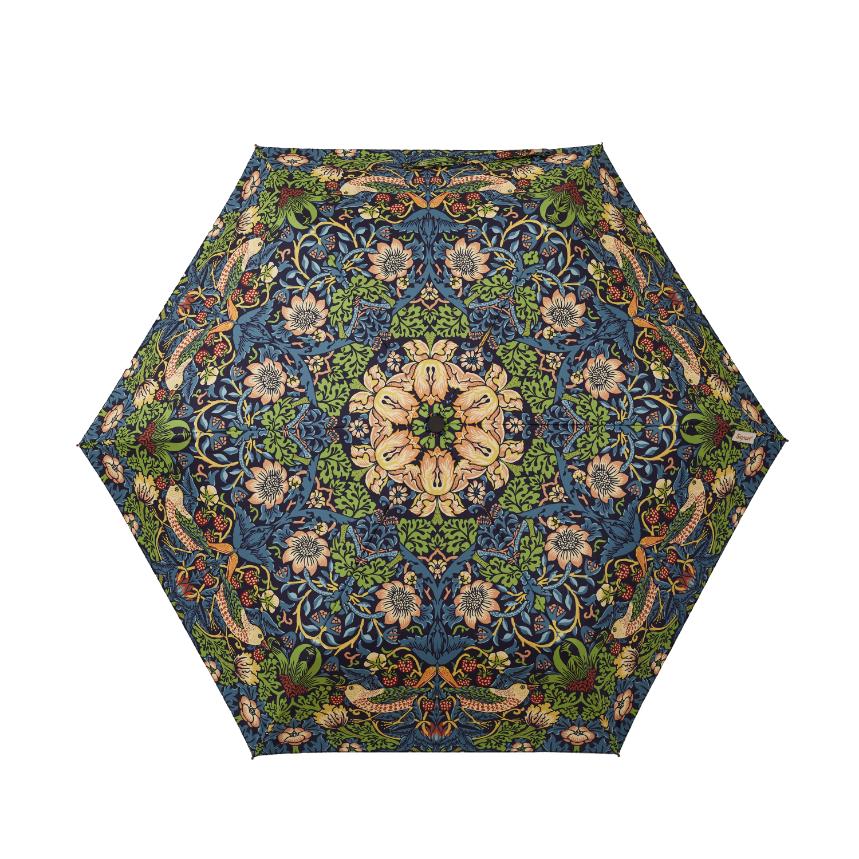 William Morris Strawberry Thief Blue - Automatic Folding Umbrella-1