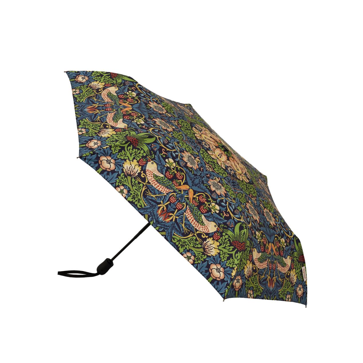 William Morris Strawberry Thief Blue - Automatic Folding Umbrella-0