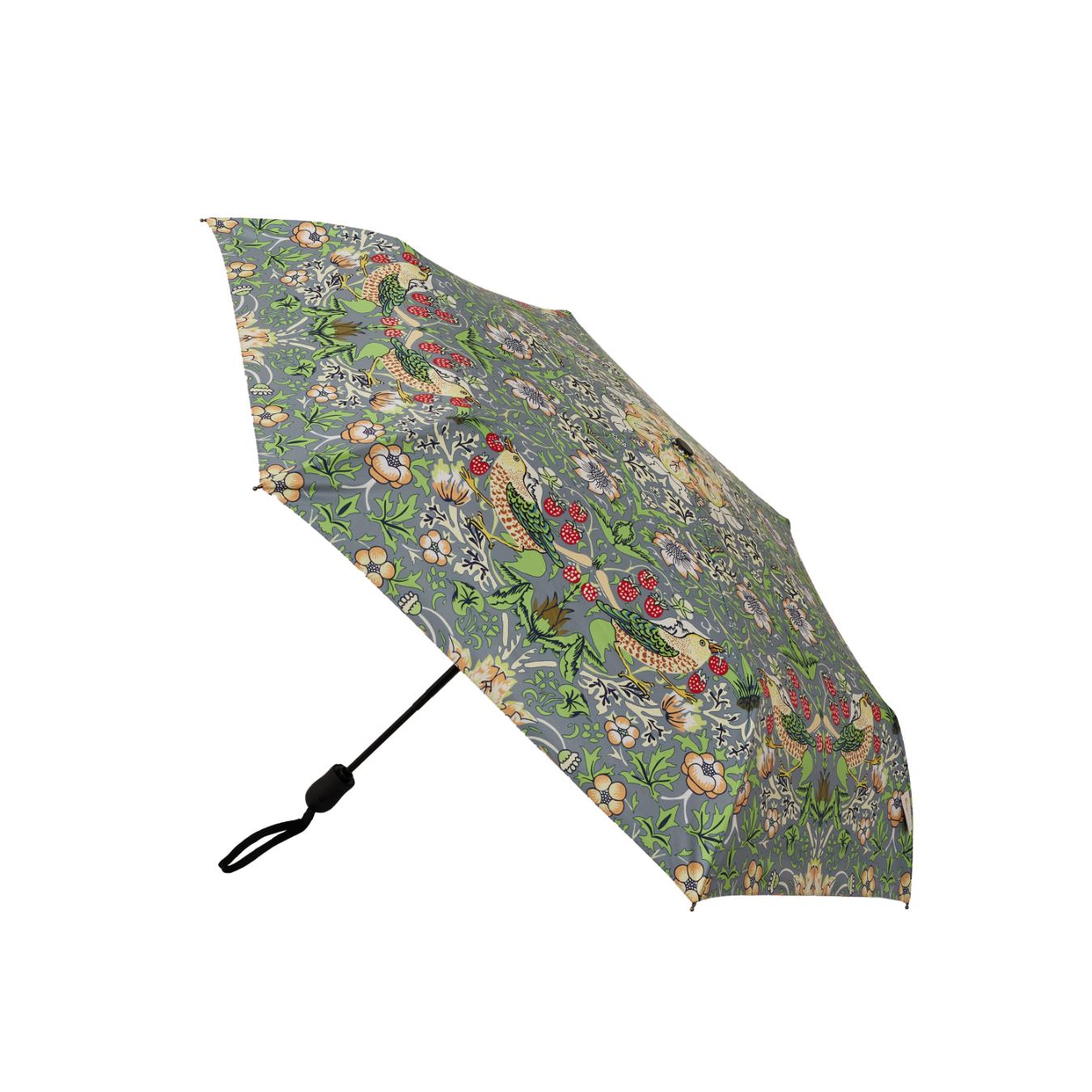 William Morris Strawberry Thief Grey - Automatic Folding Umbrella-0