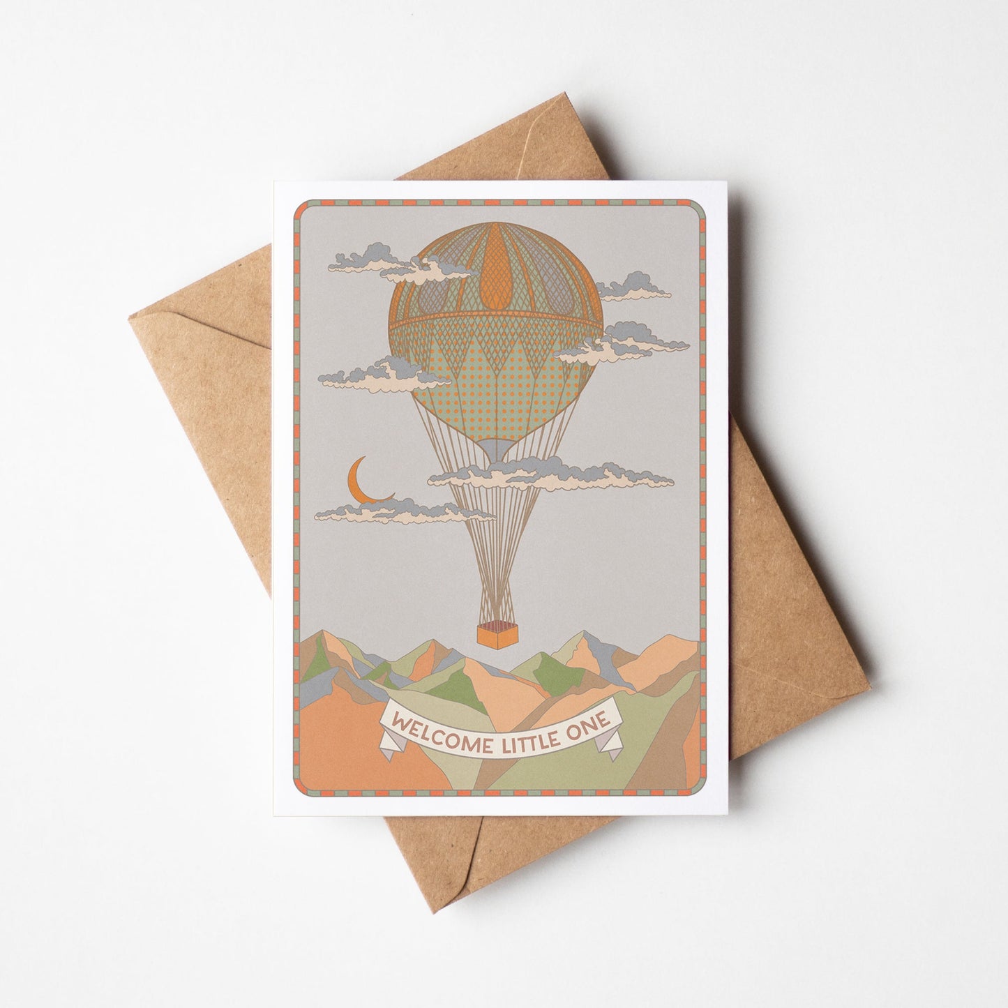 Vintage Style Welcome Little One A6 New Baby Card with Kraft (brown) envelope | 100% recycled-1