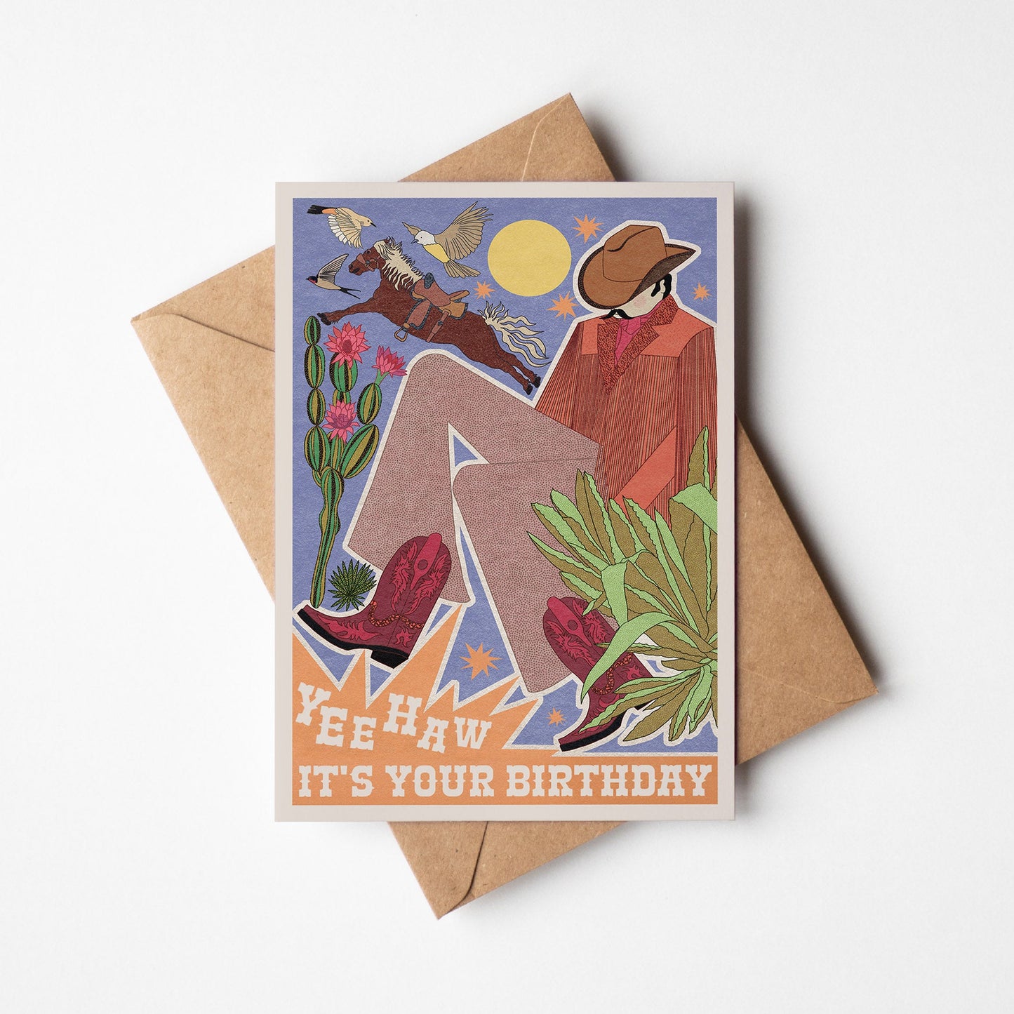 Cowboy 'Yeehaw!' A6 Birthday Card with Kraft (brown) envelope | 100% recycled-0
