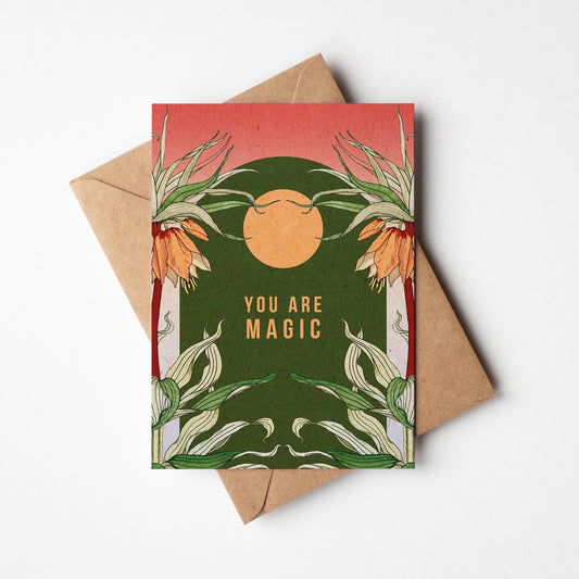 You Are Magic A6 Boho Sun and Botanical Greetings Card with Kraft (brown) envelope | 100% recycled-0