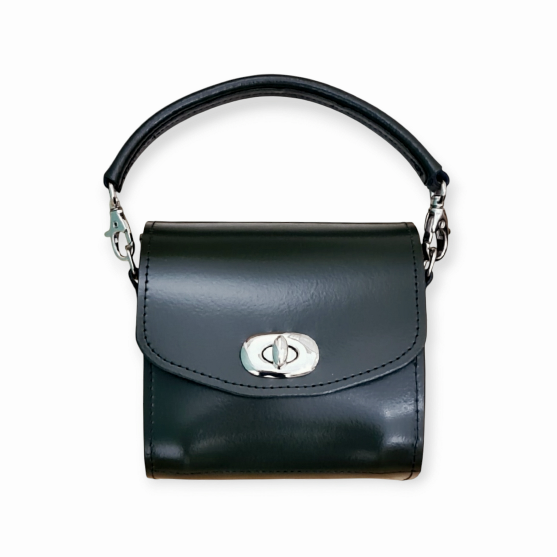 Bauble Handmade High Shine Leather Handbag - Black-4