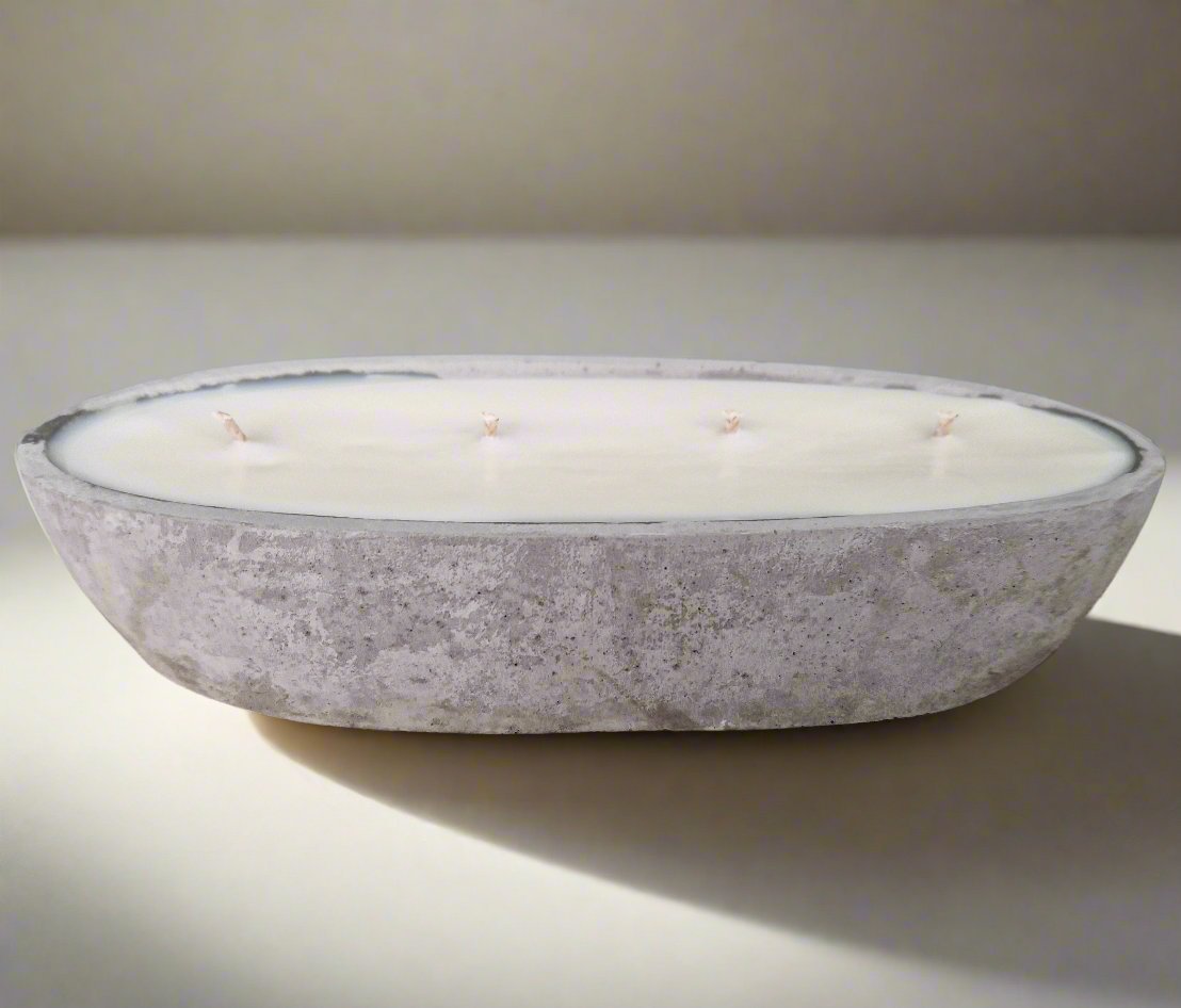 Multi Wick Concrete Oval Loaf Bowl Candle-4