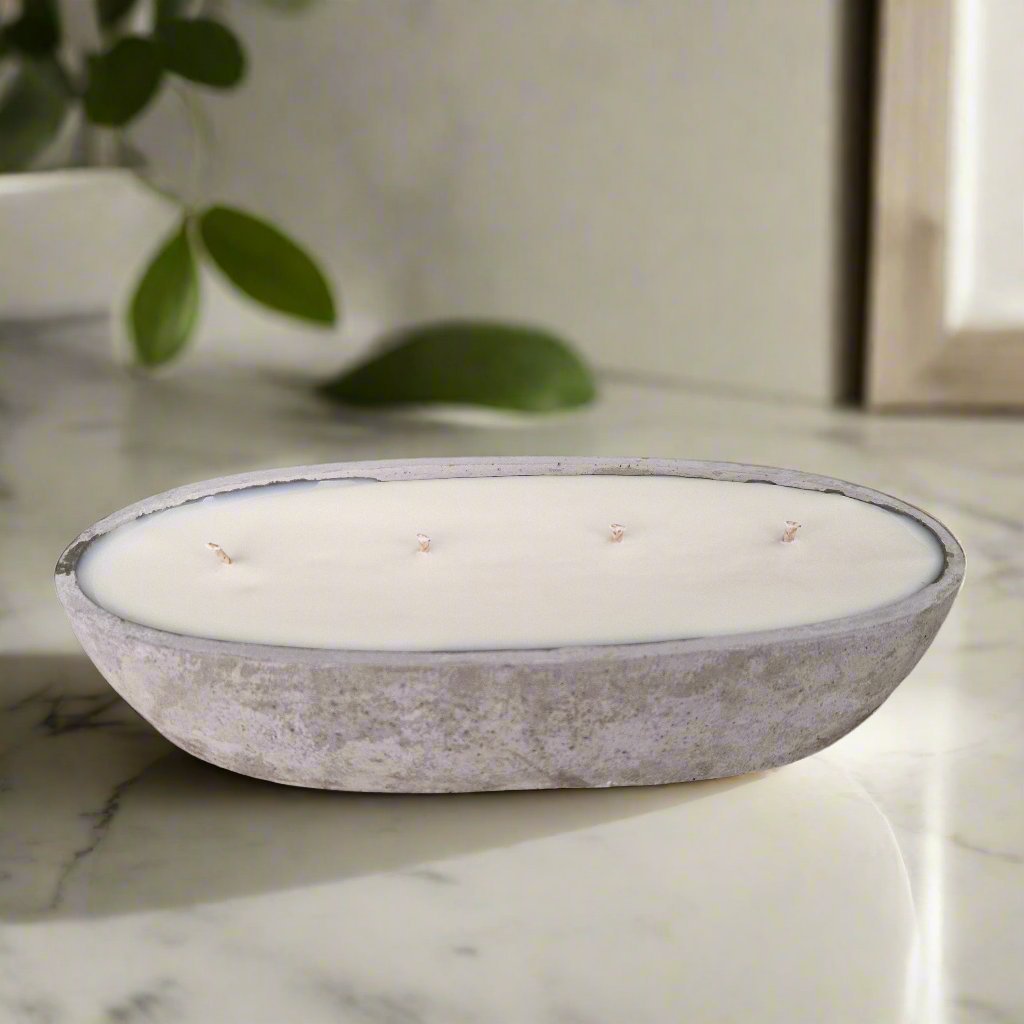 Multi Wick Concrete Oval Loaf Bowl Candle-0