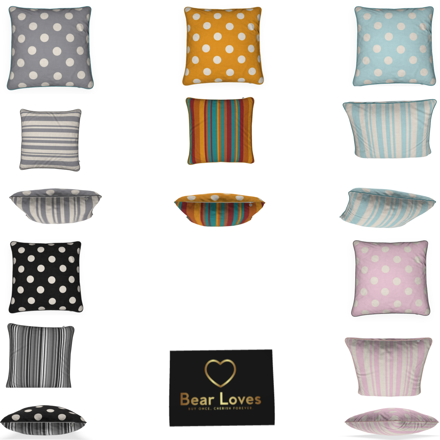 Polka Dot and Stripes Cushions and Covers in 100% Natural Cotton and Linen