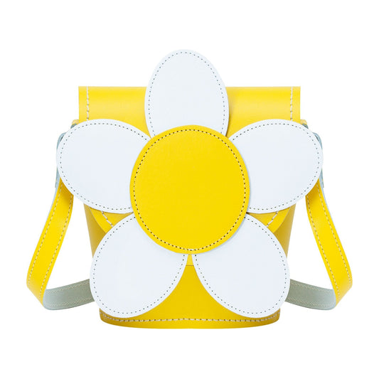 Handmade Leather Daisy Barrel Bag - Pastel Yellow-0