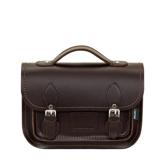 Leather Midi Satchel - Dark Brown-0