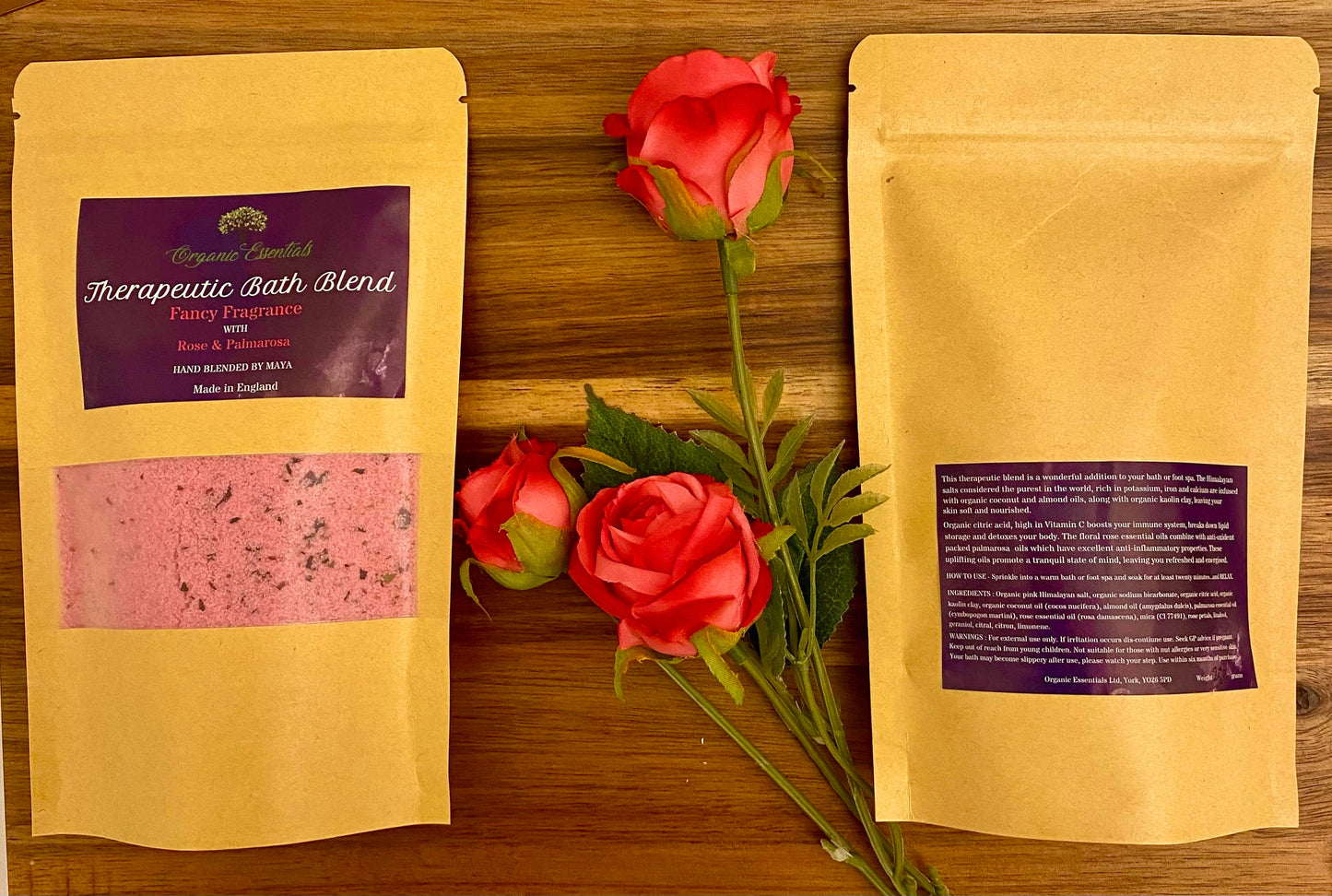 English Rose & Palmarosa Luxury Natural Bath Blend in Eco-Pouch-0