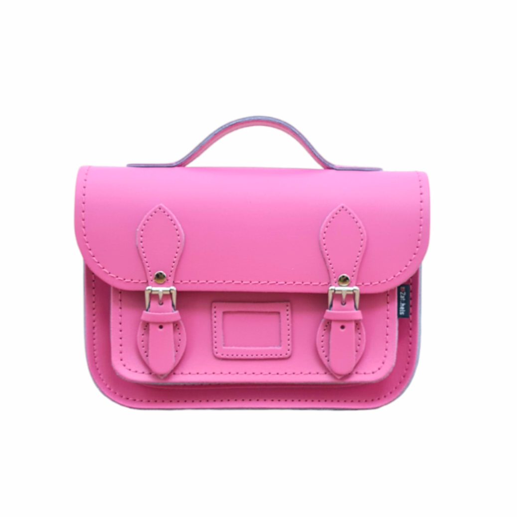 Leather Midi Satchel - Hot Fuchsia Pink-0