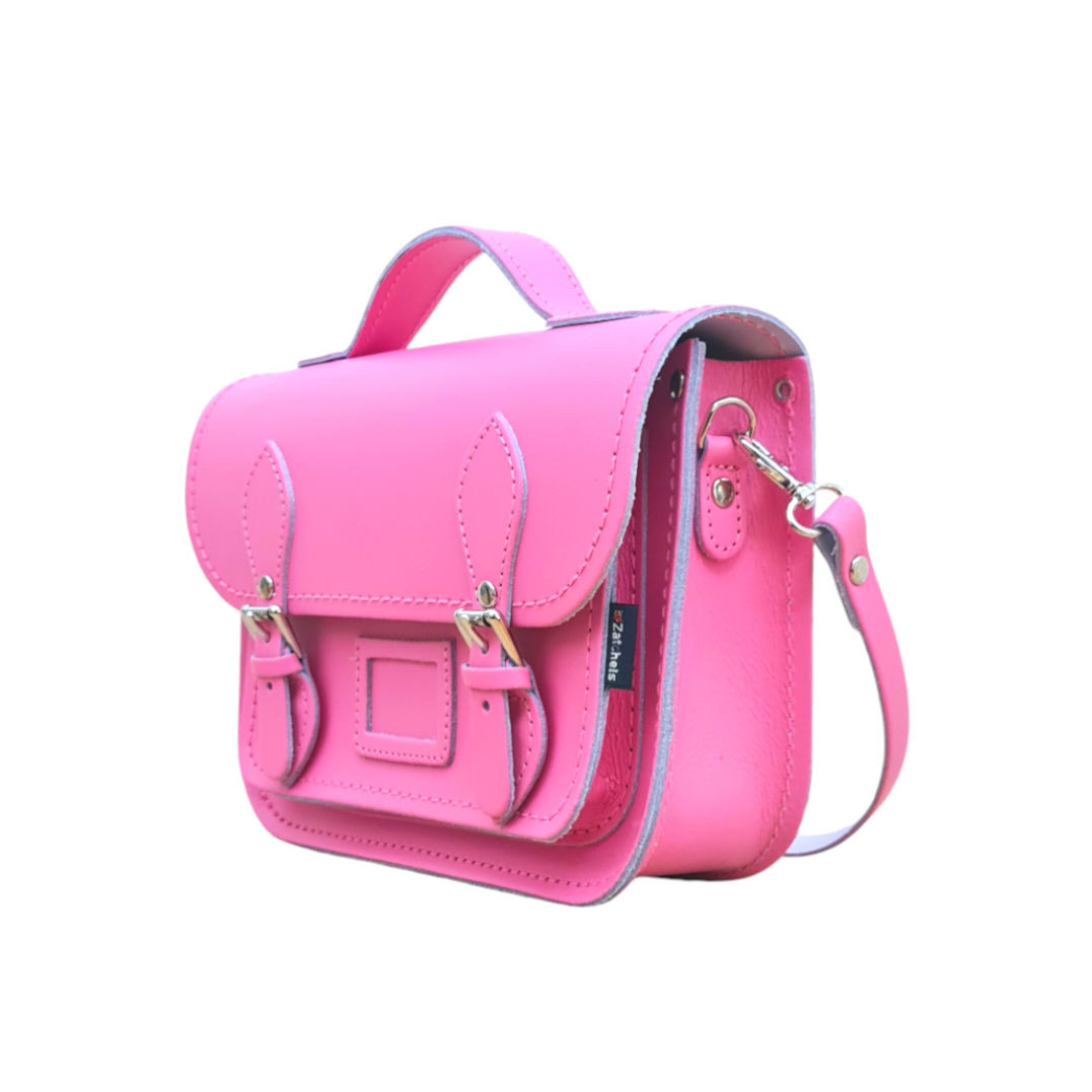 Leather Midi Satchel - Hot Fuchsia Pink-1