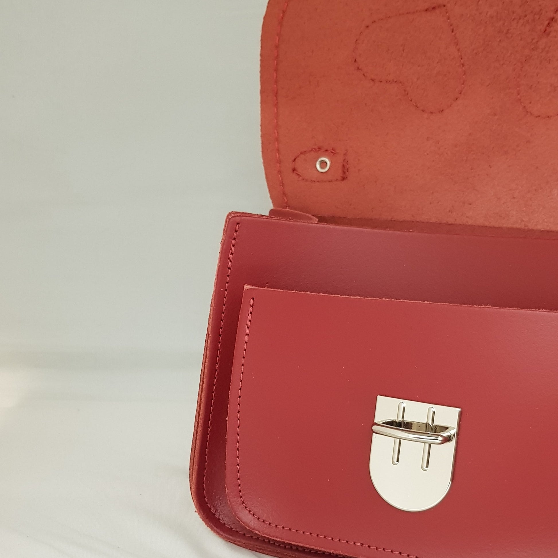 Luna Handmade Leather Bag - Love Hearts- Red-3