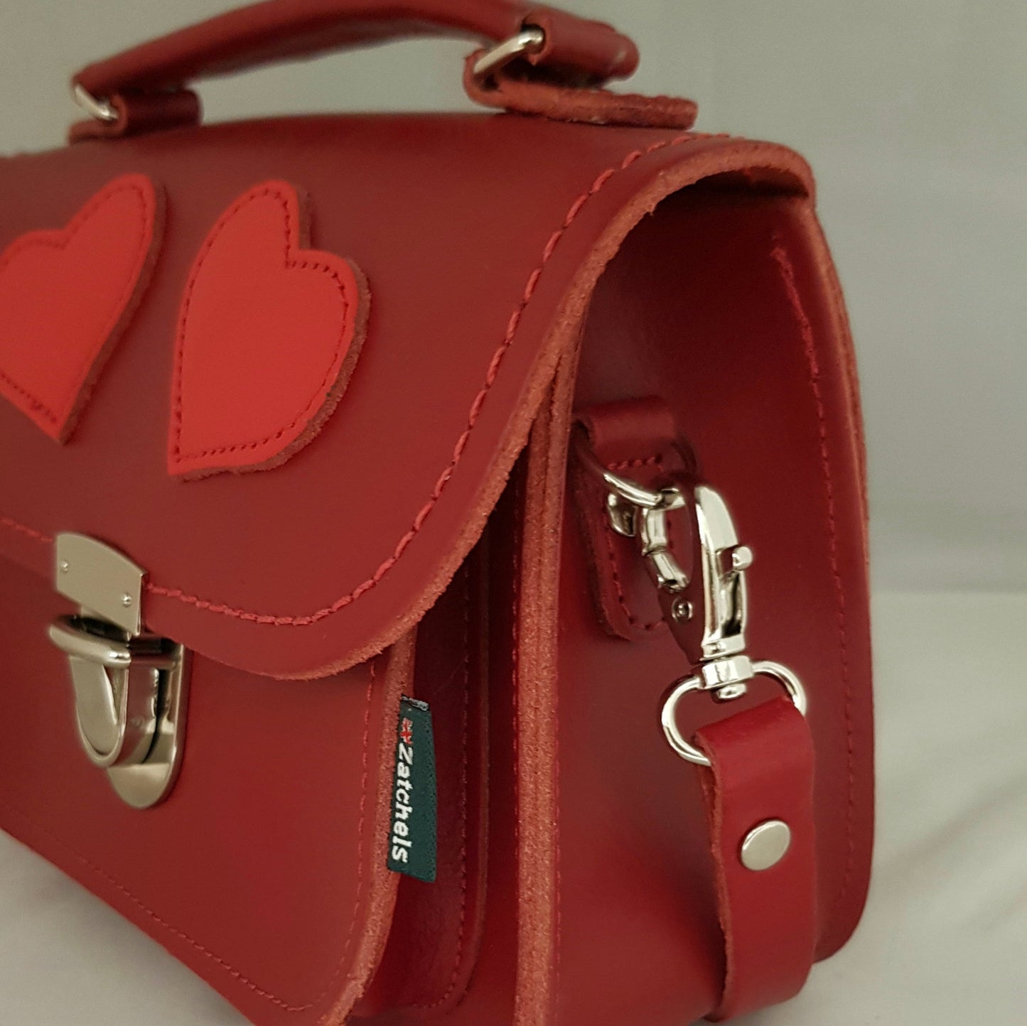 Luna Handmade Leather Bag - Love Hearts- Red-2