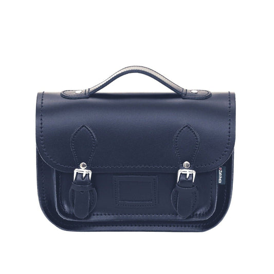 Leather Midi Satchel - Navy-0