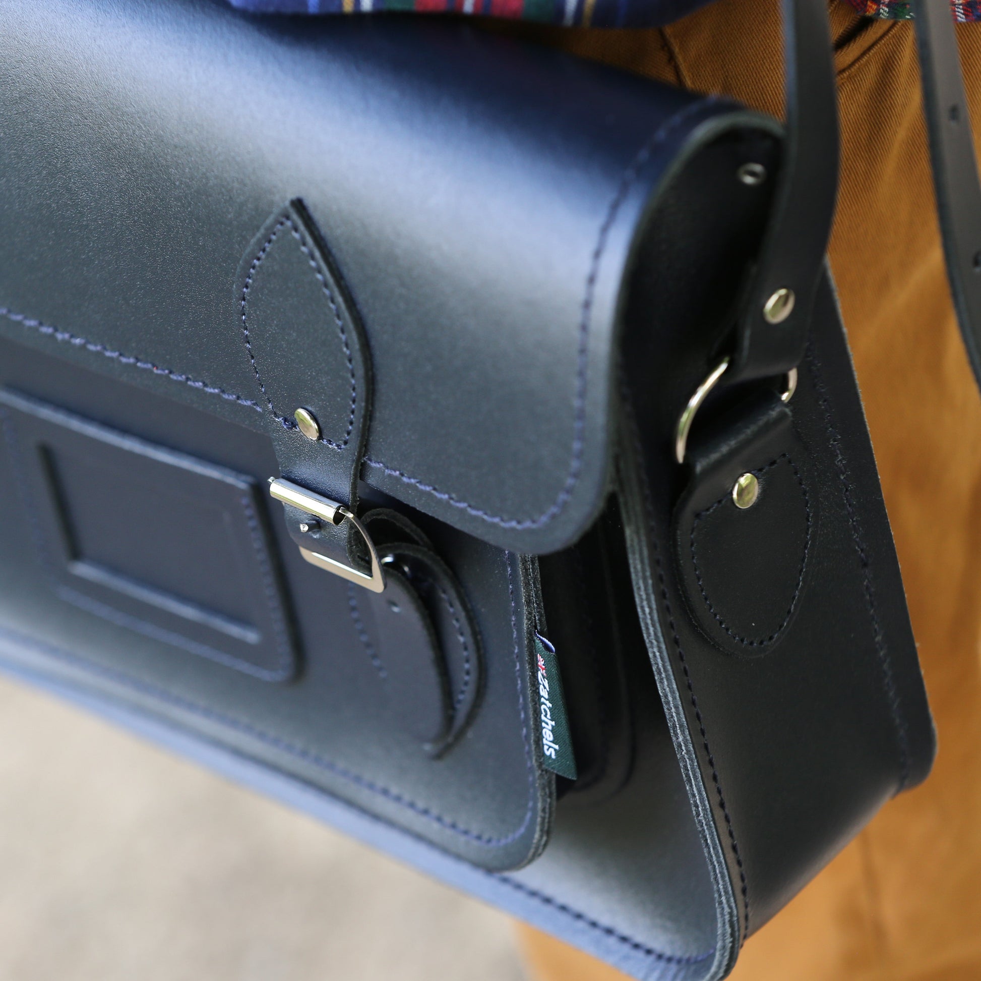 Handmade Leather Satchel - Navy Blue-4