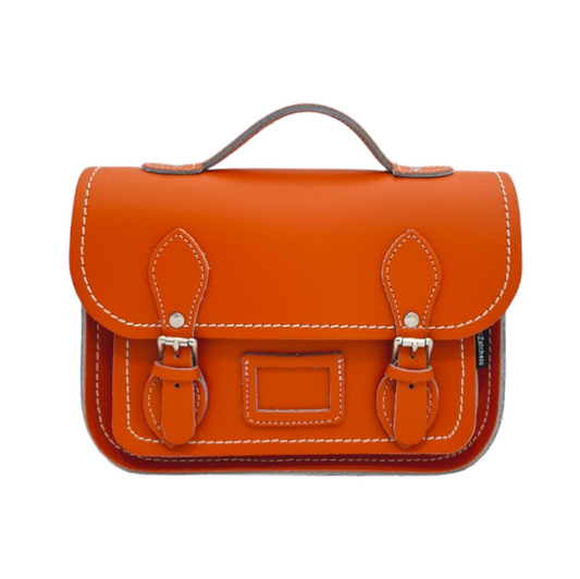 Leather Midi Satchel - Orange-0