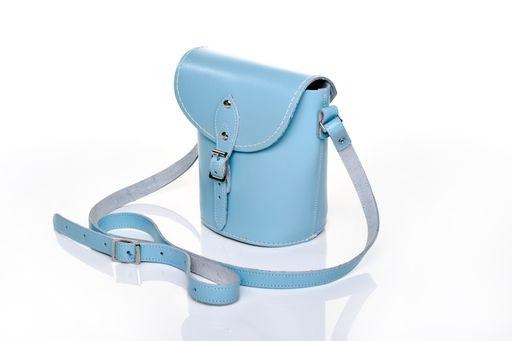 Handmade Leather Barrel Bag - Pastel Baby Blue-1