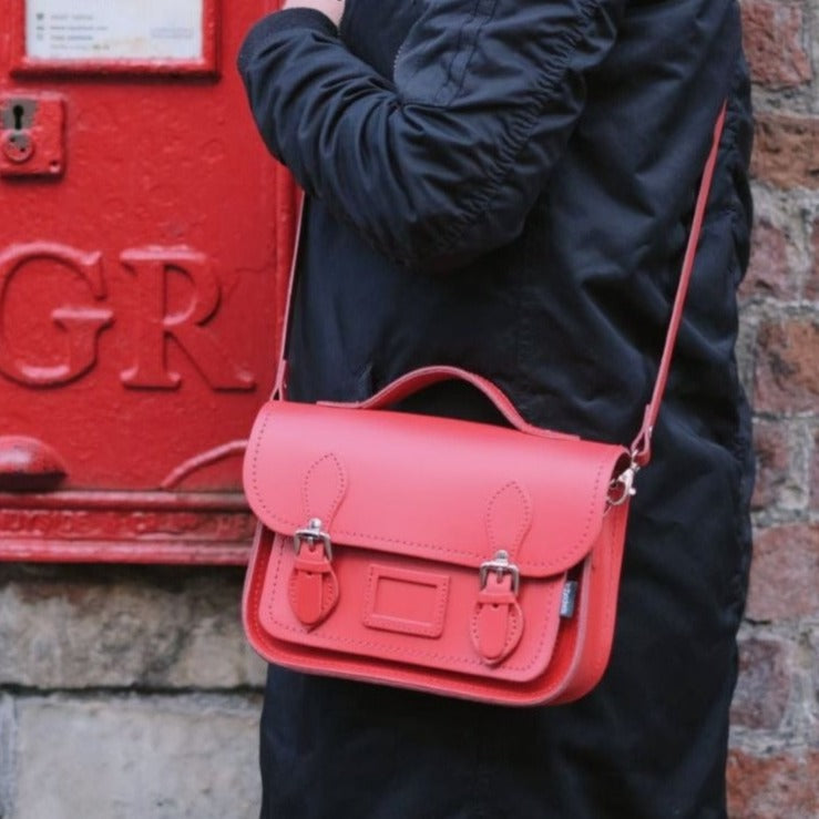 Leather Midi Satchel - Pillar Box Red-3