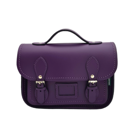 Leather Midi Satchel - Purple-0