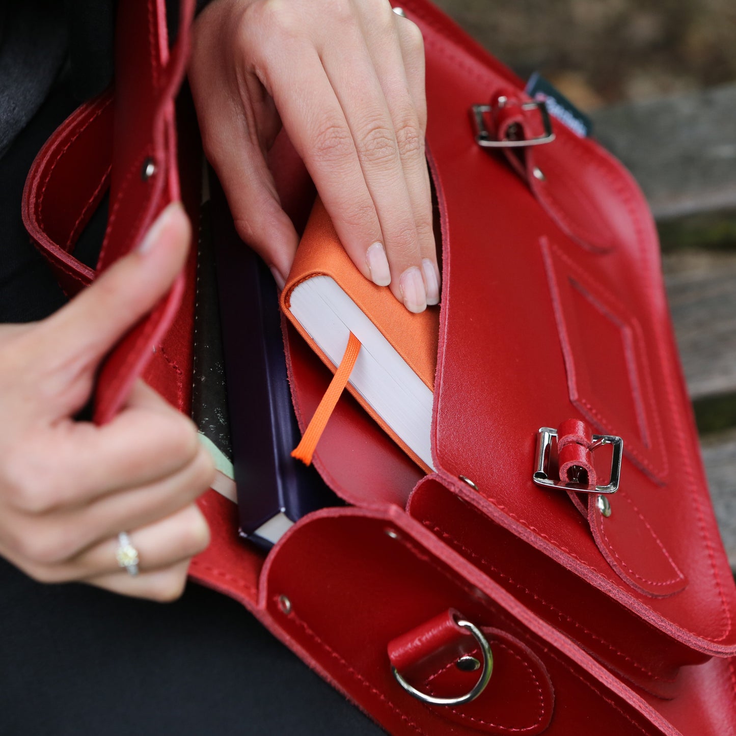 Handmade Leather Satchel - Red-4