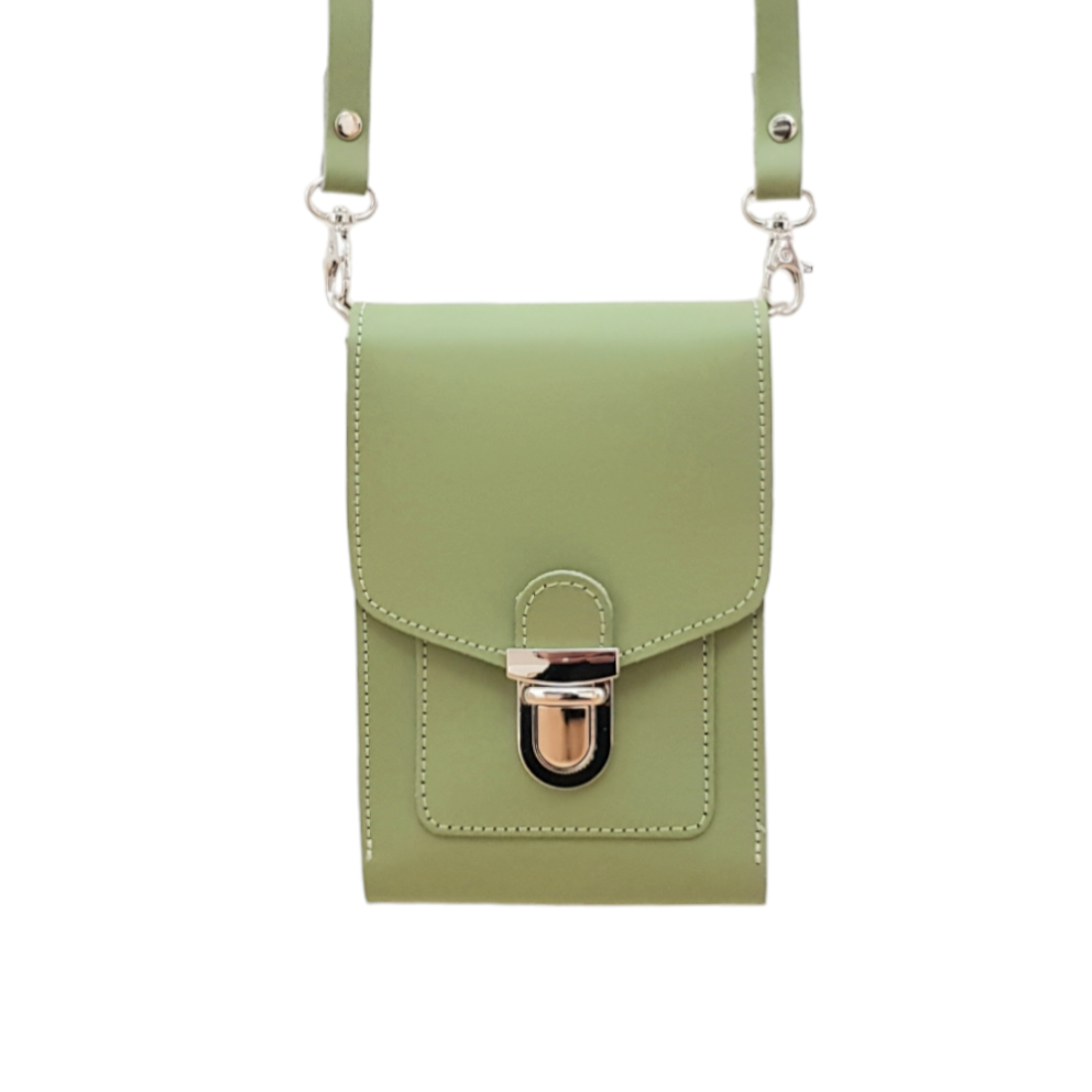 Handmade Leather Mobile Phone Push Lock Pouch - Sage Green-0