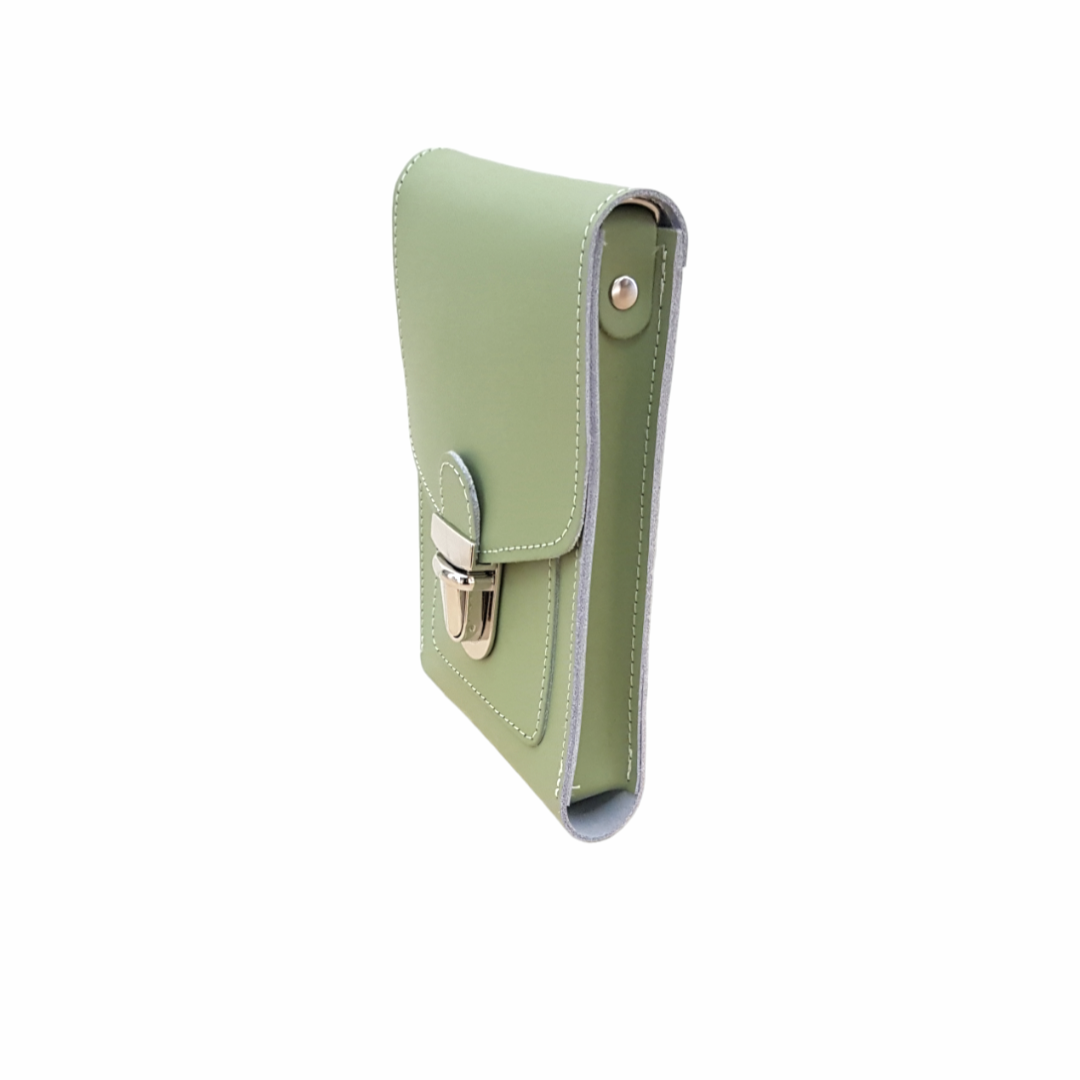 Handmade Leather Mobile Phone Push Lock Pouch - Sage Green-3