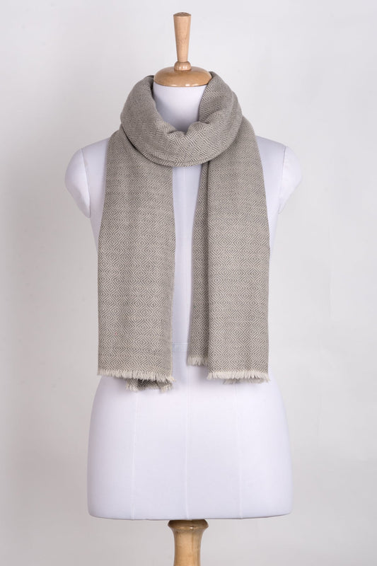 Diamond Weave Two Tone Woollen Scarf - Ice Grey-0