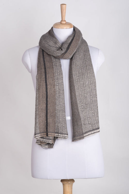 Stripes and Chevron Cashmere Wool Scarf - Grey-0