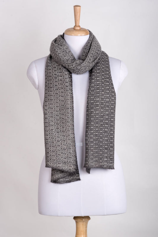 Novelty Diamond Weave Cashmere Wool Scarf - Grey Tonal-0